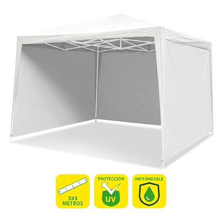 CARPA ACERO RAFIA 3X3 METROS BLANCA + 4 PAREDES PARA CARPA PLEGABLE - SG0020 3 PAREDES