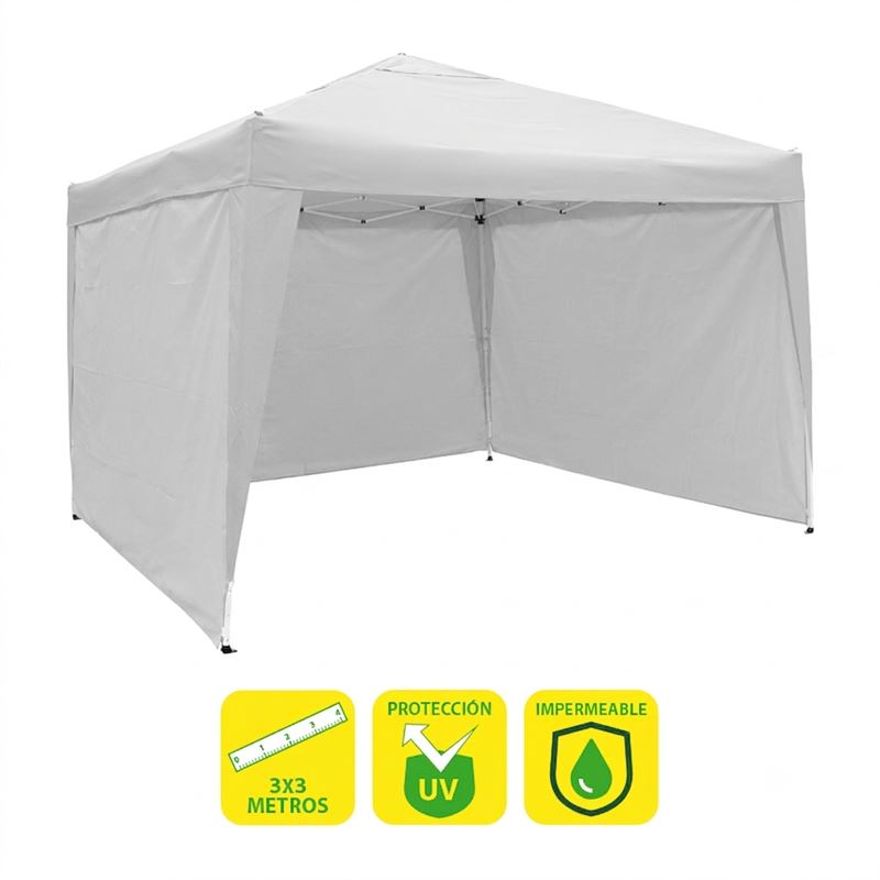 CARPA PLEGABLE ACERO 3X3 METROS BLANCA + 4 PAREDES PARA CARPA PLEGABLE - SG0017 3 PAREDES