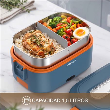 FIAMBRERA ELÉCTRICA PORTÁTIL HEATBOX 1,5L DOBLE VOLTAJE 60W INOX MUVIP - MV0704-3