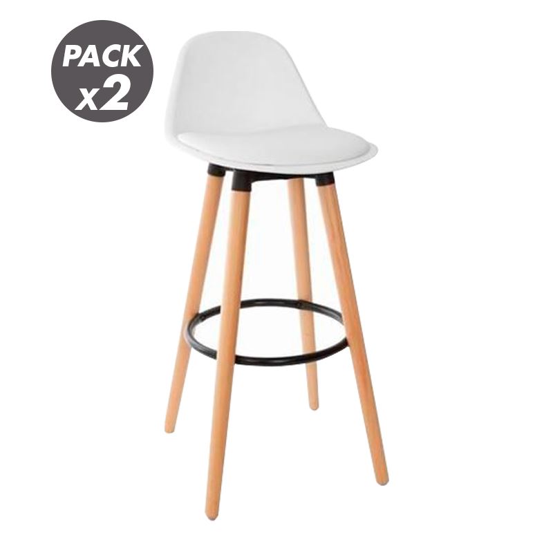 PACK 2 TABURETES ACOLCHADOS CON RESPOSAPIÉS BLANCOS MUVIP - MV0688