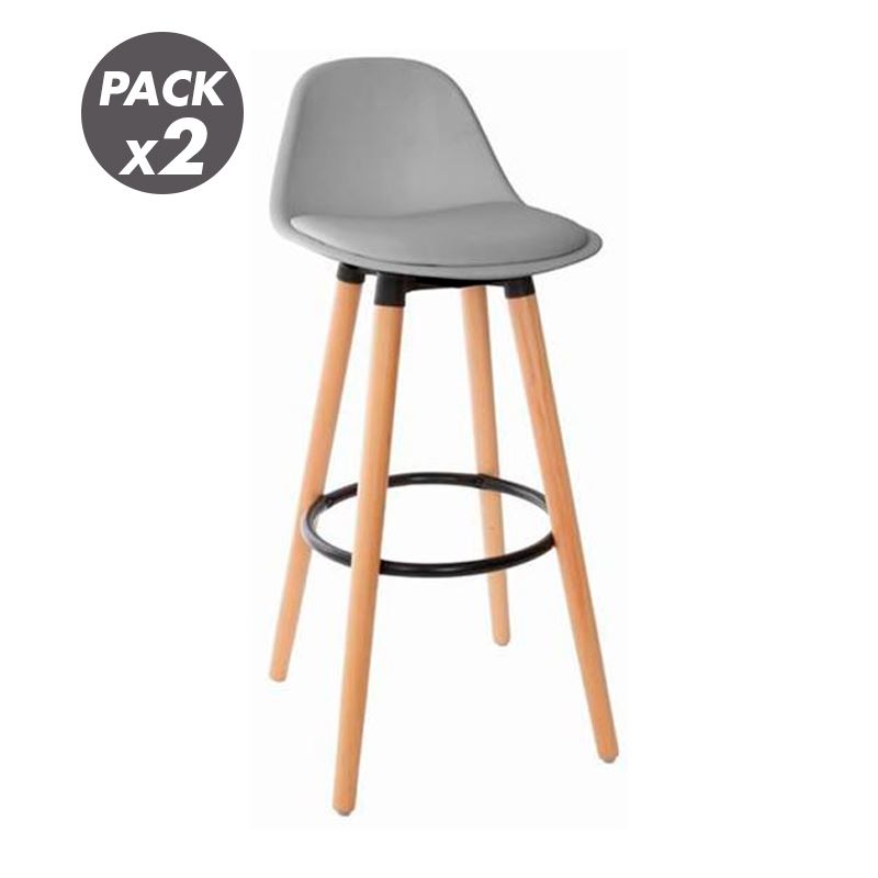 PACK 2 TABURETES ACOLCHADOS CON RESPOSAPIÉS GRISES MUVIP - MV0689
