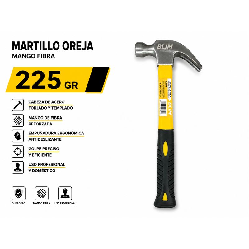 MARTILLO OREJA MANGO FIBRA 225GR BLIM - BL0573