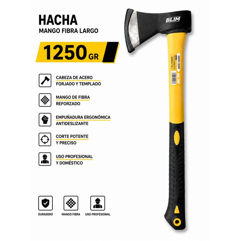 HACHA 1250GR MANGO FIBRA LARGO BLIM - BL0582