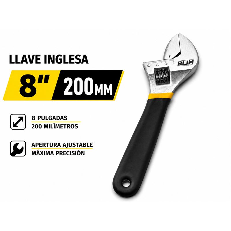 LLAVE INGLESA 8" 200MM CON MANGO RECUBIERTO BLIM - BL0563