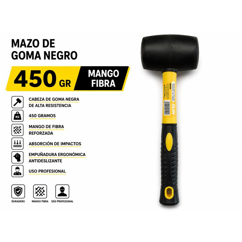 MAZO DE GOMA NEGRO 450GR. MANGO FIBRA BLIM - BL0567