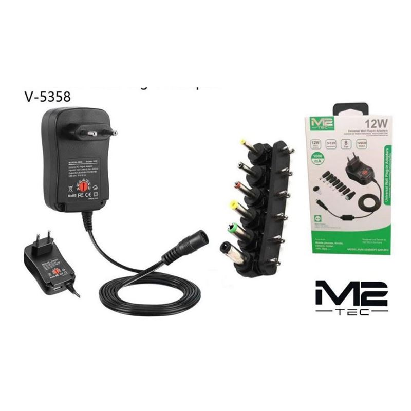 CARGADOR UNIVERSAL PARA DISPOSITIVOS ELECTRONICOS 3-12V 12W M2 - V-5358
