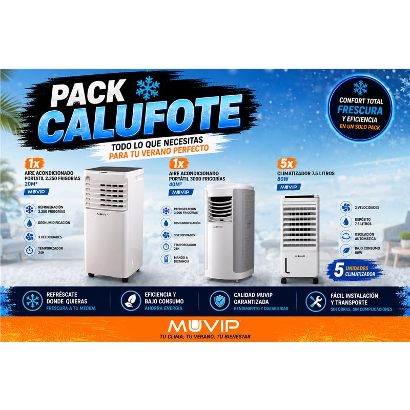 PACK AIRE ACONDICIONADO 2250 + AIRE ACONDICIONADO 3000 + 5 CLIMATIZADORES - PACKCALUFOTE1
