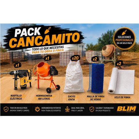 PACK HORMIGONERA + MARTILLO 6J + 20 BOLSAS ESCOMBRO + 2 MALLAS + 2 VELOS - PACKCANCAMITO1
