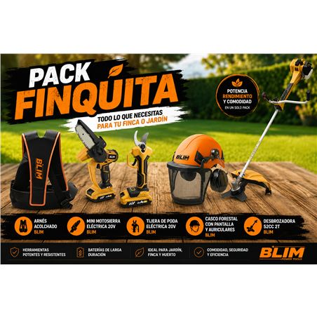 PACK FINCA DESBROZADORA + CASCO + ARNÉS + TIJERA + MINI SIERRA BATERIA BLIM - PACKFINCA1