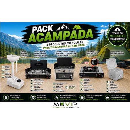 PACK ACAMPADA INODORO + LAVABO + COCINA HORNO + COCINAS PORTATILES MUVIP - PACKACAMPADA1
