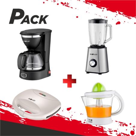 PACK DESAYUNO SANDWICHERA + CAFETERA + EXPRIMIDOR + BATIDORA MUVIP - PACK283