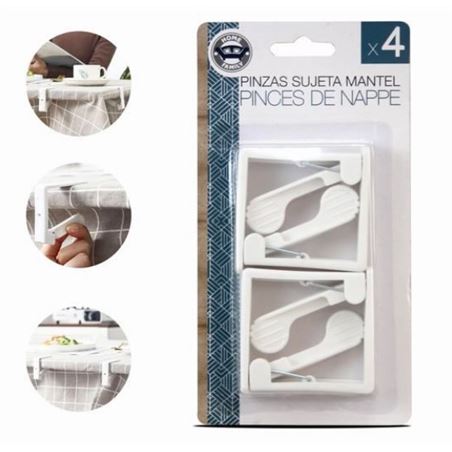 PACK 4 PINZAS SUJETAMANTELES BLANCOS 5.5X1.5CM - 15080