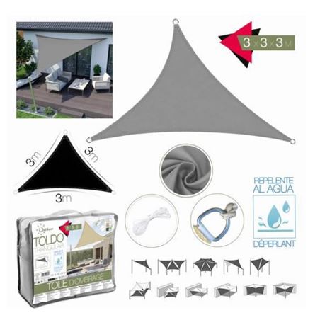 TOLDO TRIANGULAR 3X3X3 METROS GRIS CON BOSLA - 13880