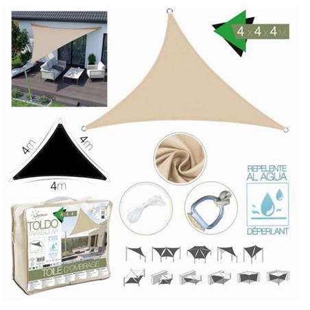 TOLDO TRIANGULAR 4X4X4 METROS BEIGE CON BOSLA - 13881