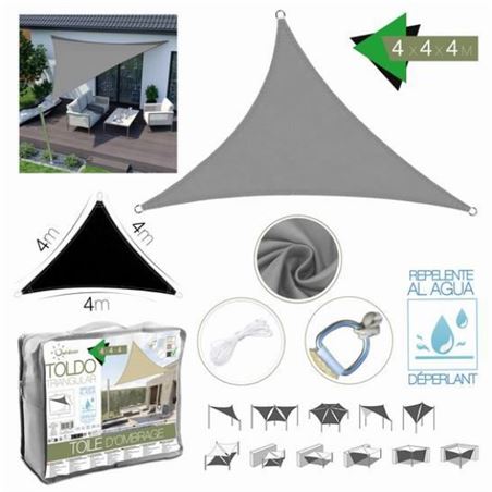 TOLDO TRIANGULAR 4X4X4 METROS GRIS CON BOSLA - 13883