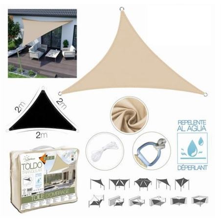 TOLDO TRIANGULAR 3X3X3 METROS BEIGE CON BOSLA - 224625