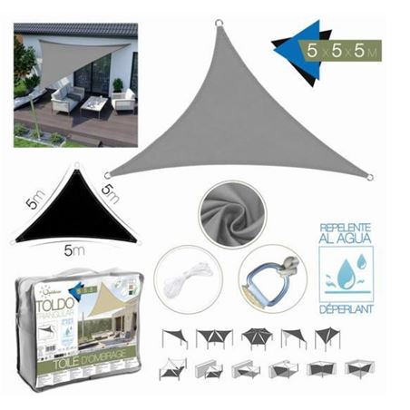 TOLDO TRIANGULAR 5X5X5 METROS GRIS CON BOSLA - 228406