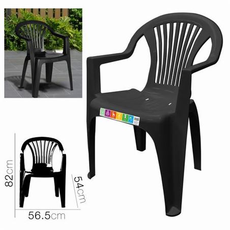 SILLA PLASTICA JARDIN CON REPOSABRAZOS ANTRACITA - 24706