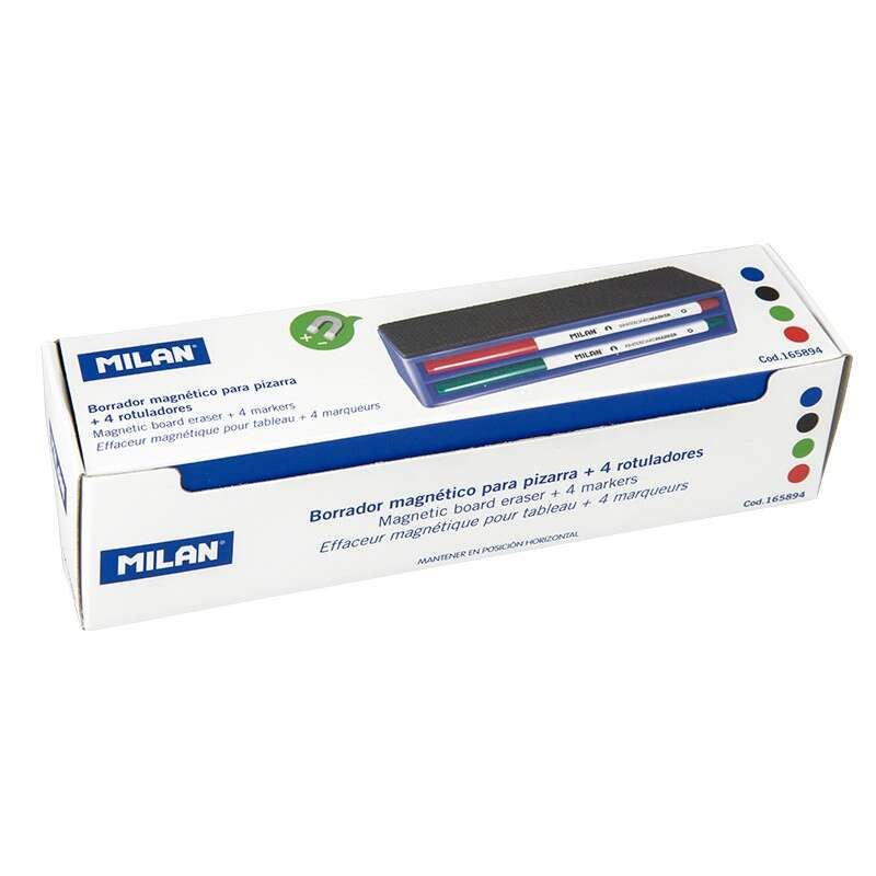 PACK BORRADOR MAGNETICO PARA PIZARRA BLANCA + 4 ROTULADORES 3.7MM MILAN - 165894