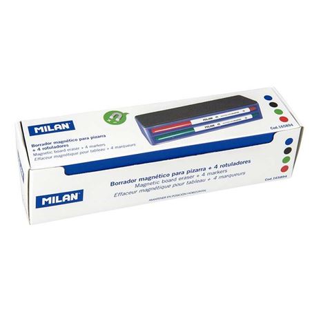 PACK BORRADOR MAGNETICO PARA PIZARRA BLANCA + 4 ROTULADORES 3.7MM MILAN - 165894