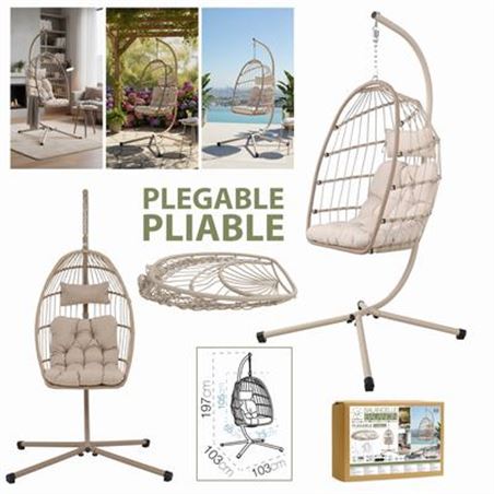 BALANCIN PLEGABLE BEIGE 103X103X197CM - 00022-1.