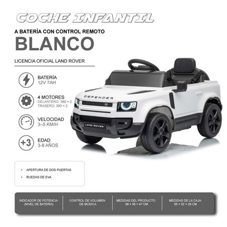 COCHE INFANTIL A BATERIA CON CONTROL REMOTO LAND ROVER DEFENDER BLANCO - 33026
