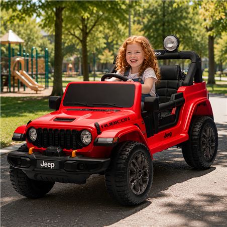 COCHE INFANTIL A BATERIA CON CONTROL REMOTO JEEP WRANGLER RUBICON ROJO - 33036-5