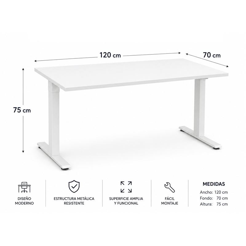 MESA DE OFICINA 120X70X75CM BLANCA CROMAD - CR1257