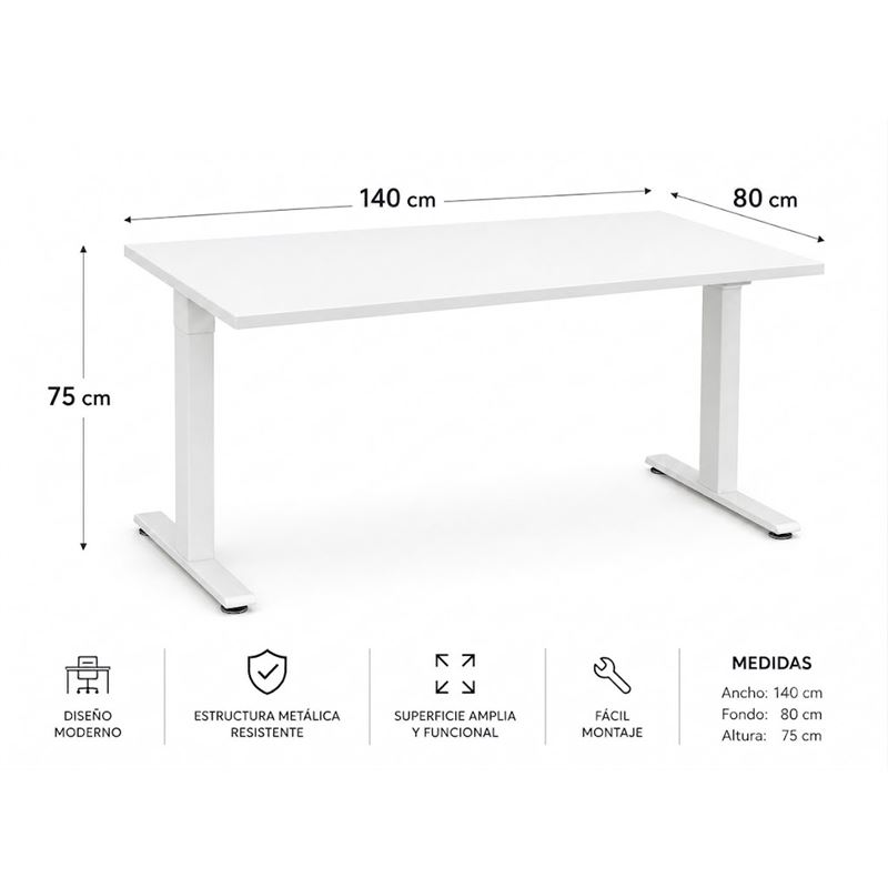 MESA DE OFICINA 140X80X75CM BLANCA CROMAD - CR1259