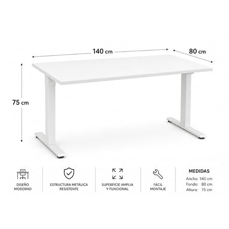 MESA DE OFICINA 140X80X75CM BLANCA CROMAD - CR1259