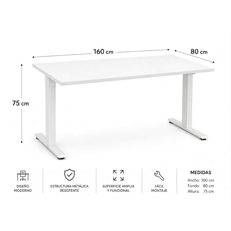 MESA DE OFICINA 160X80X75CM BLANCA CROMAD - CR1261
