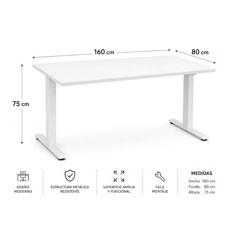 MESA DE OFICINA 160X80X75CM BLANCA CROMAD - CR1261