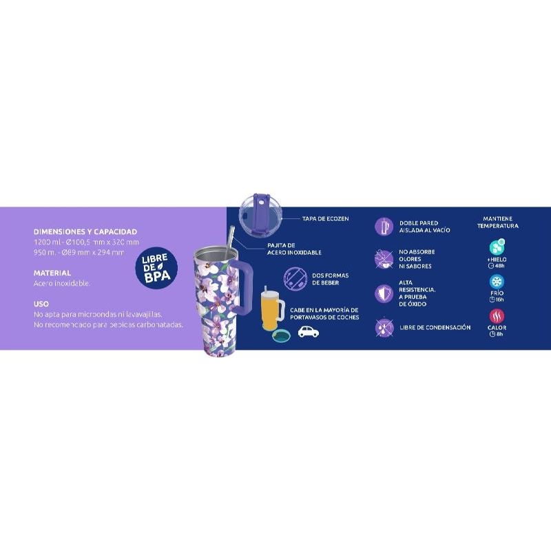 TAZA TERMO XL 1200ML ACERO INOX STREAM PURPLE QUOKKA - 40045Q-1
