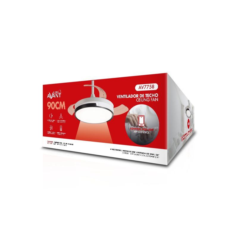 VENTILADOR DE TECHO CON ASPAS RETRACTILES 36" CON LED 36W AVANT - AV7758-2