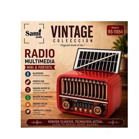 RADIO VINTAGE SOLAR CON BATERIA RS11854RED SAMI - RS11854RED-1