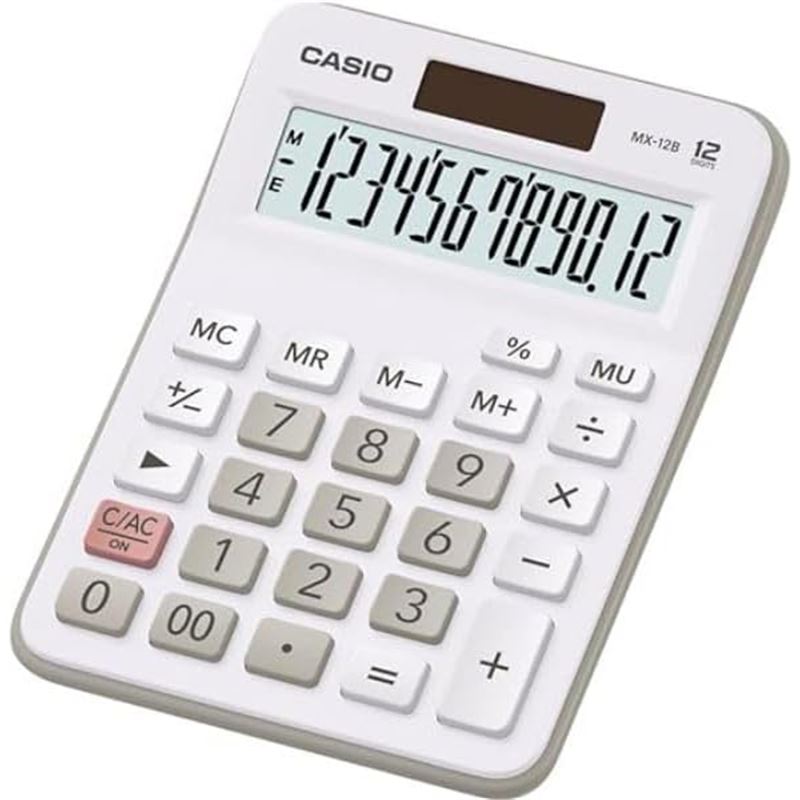 CALCULADORA ESCRITORIO PEQUEÑA 12 DIGITOS BLANCA MX-12B-WE CASIO - MX-12B-W-EC