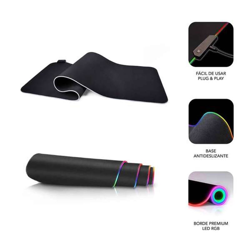 ALFOMBRILLA GAMING EXTRA GRANDE 800X300X4MM NEGRA CON RGB SUBBLIM - SUBMP-02RGB01-1