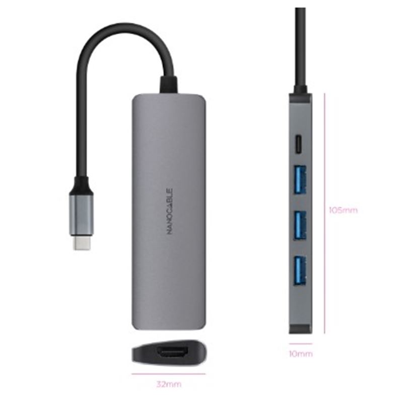 HUB USB-C 5 EN 1 | CONVERSOR USBC 3.1 A 3 X USBA 3.0 + USBC PD 100W + HDMI - 10.16.4605-1
