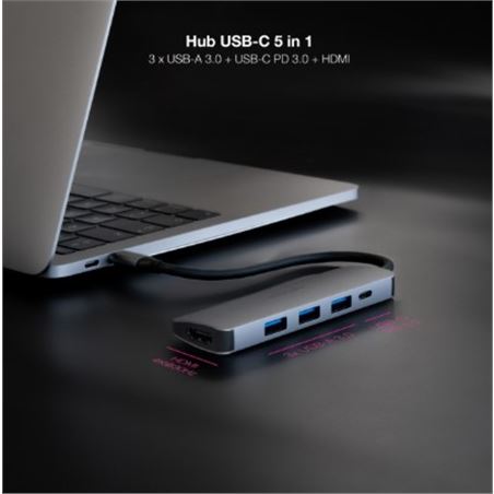 HUB USB-C 5 EN 1 | CONVERSOR USBC 3.1 A 3 X USBA 3.0 + USBC PD 100W + HDMI - 10.16.4605-2