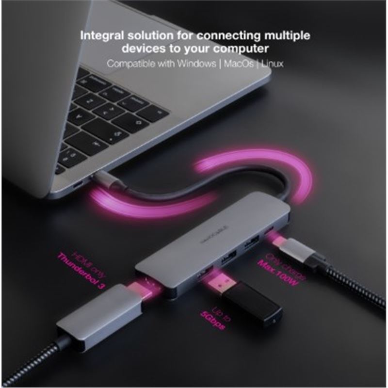 HUB USB-C 5 EN 1 | CONVERSOR USBC 3.1 A 3 X USBA 3.0 + USBC PD 100W + HDMI - 10.16.4605-3