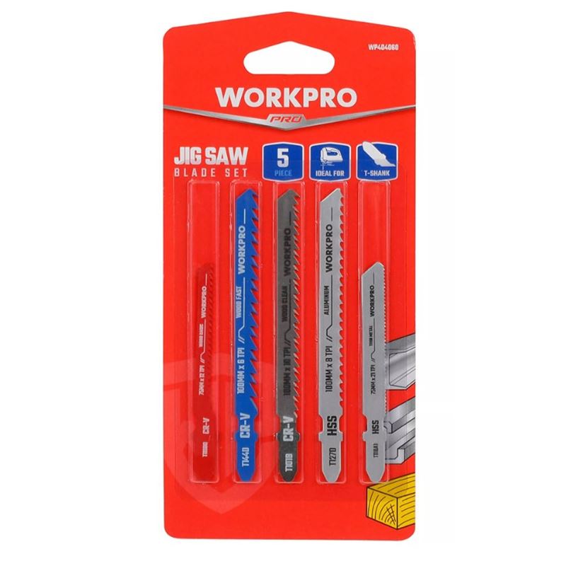 JUEGO 5 HOJAS DE SIERRA PARA CALADORA MADERA Y METAL WORKPRO - 21161