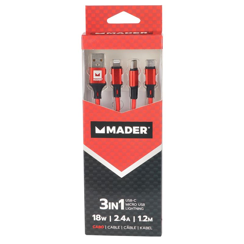CABLE 3EN1 USBC, USBA, LIGHTNING 1.2M MADER - 73819-1