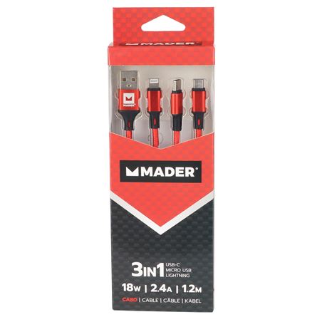 CABLE 3EN1 USBC, USBA, LIGHTNING 1.2M MADER - 73819-1