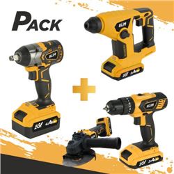 PACK 20V TALADRO + LLAVE DE IMPACTO + RADIAL + MARTILLO + 3 BATERIAS BLIM - PACK284