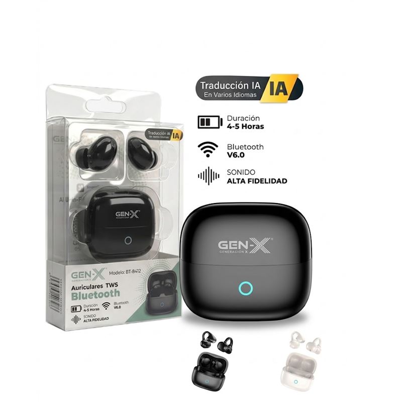 AURICULARES BLUETOOTH CON TRADUCCION CON IA BT8412 NEGRO - BT8412BK
