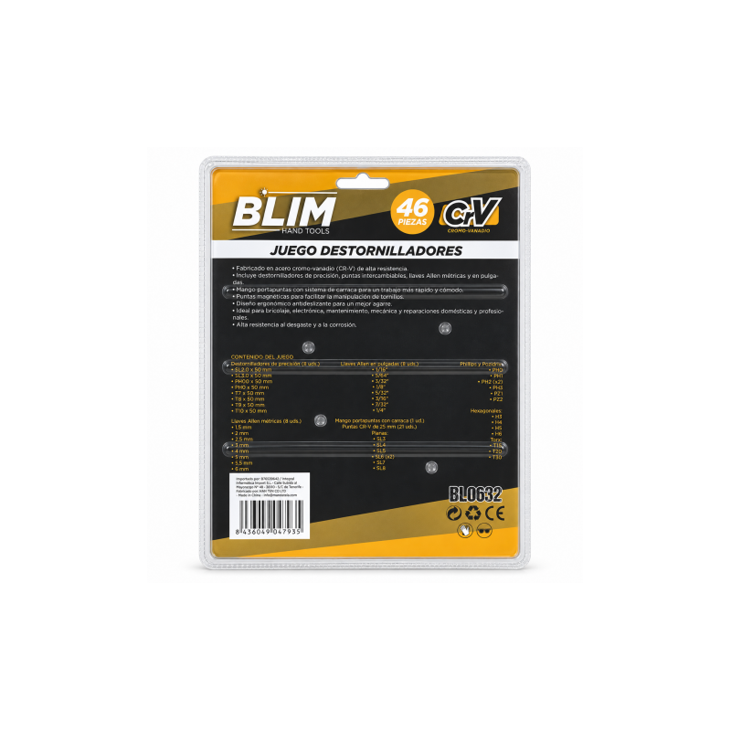 JUEGO 46 PIEZAS DESTORNILLADORES BLIM