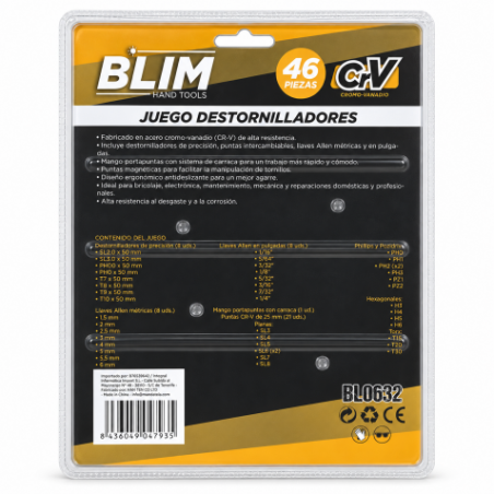 JUEGO 46 PIEZAS DESTORNILLADORES BLIM