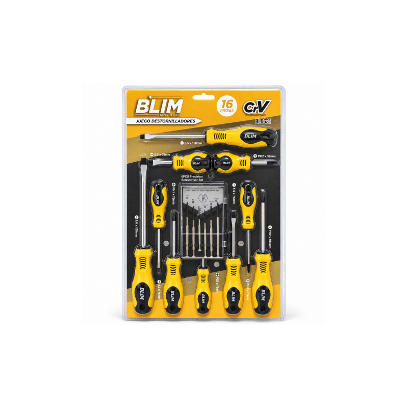 JUEGO 16 PIEZAS DESTORNILLADORES BLIM