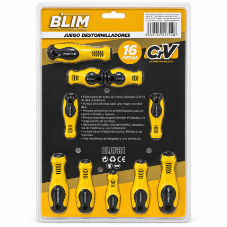 JUEGO 16 PIEZAS DESTORNILLADORES BLIM