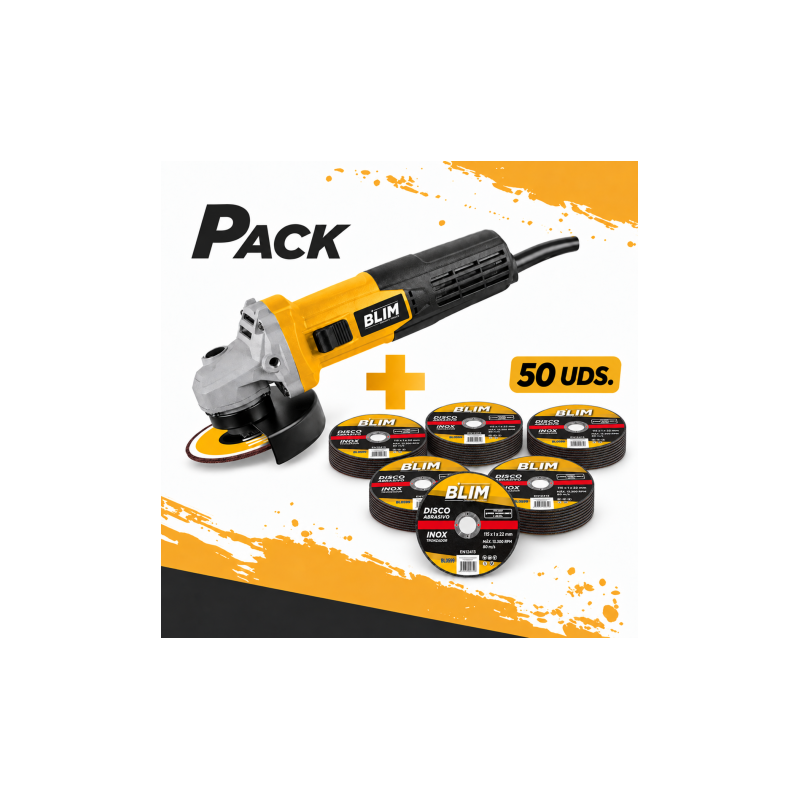 PACK RADIAL 115MM 750W + 50 DISCOS ABRASIVOS 115X1X22MM BLIM
